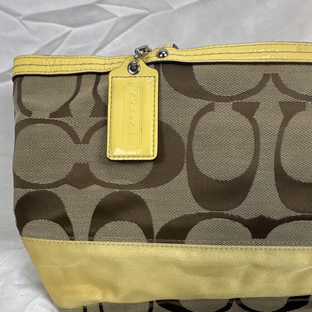 Coach Signature Zip-Top Satchel Handbag Brown/Beige Yellow A1076-F13548 W/wallet - Picture 3 of 16